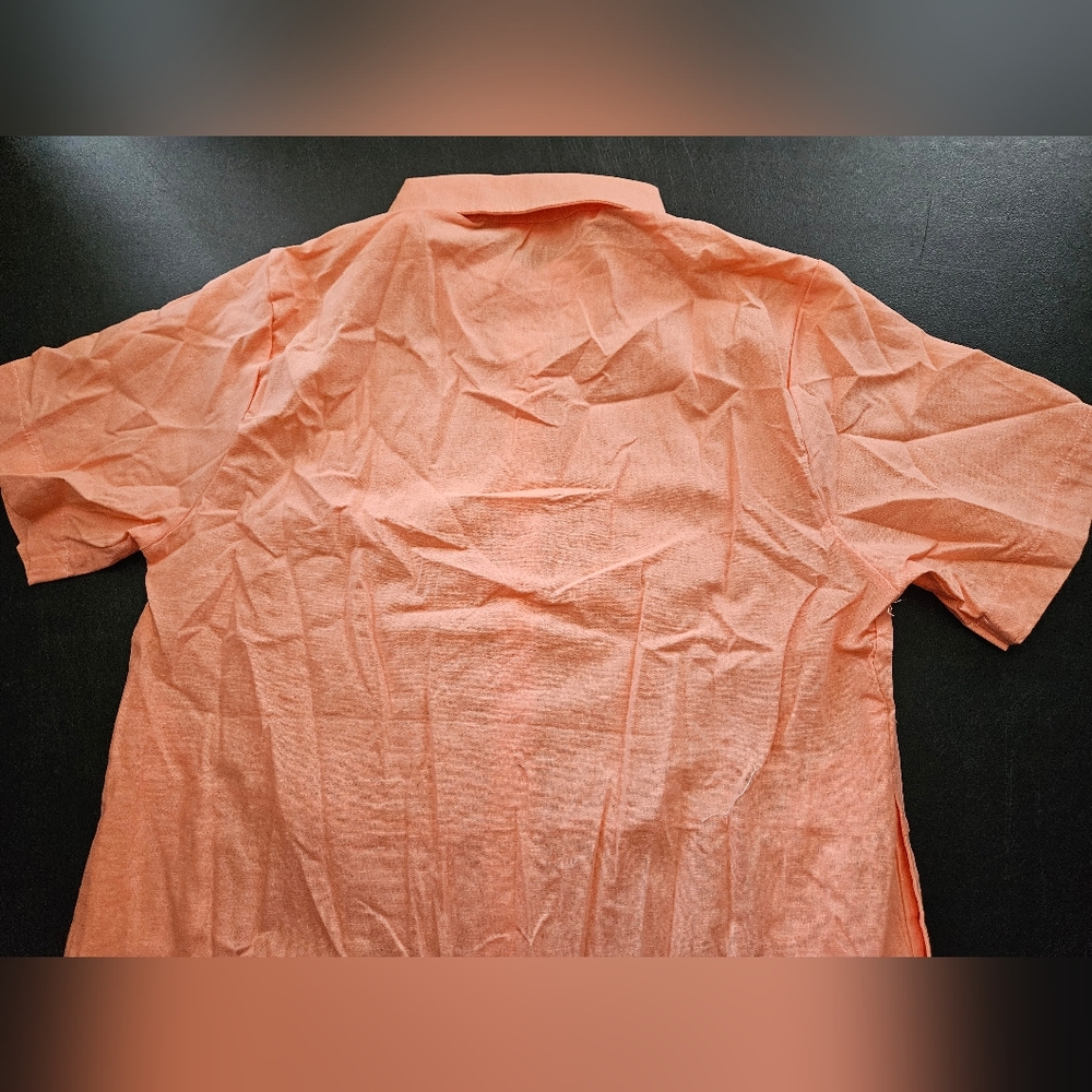 NWT- Linen Texture "An Elegant Woman" Boutique Orange Midi Shirtdress - Size L - Picture 10 of 11